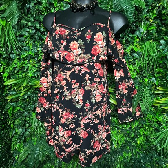 Dress Women Large Black Cold Shoulder Floral Print Flare Kloset Therapy 1303 - Picture 8 of 9